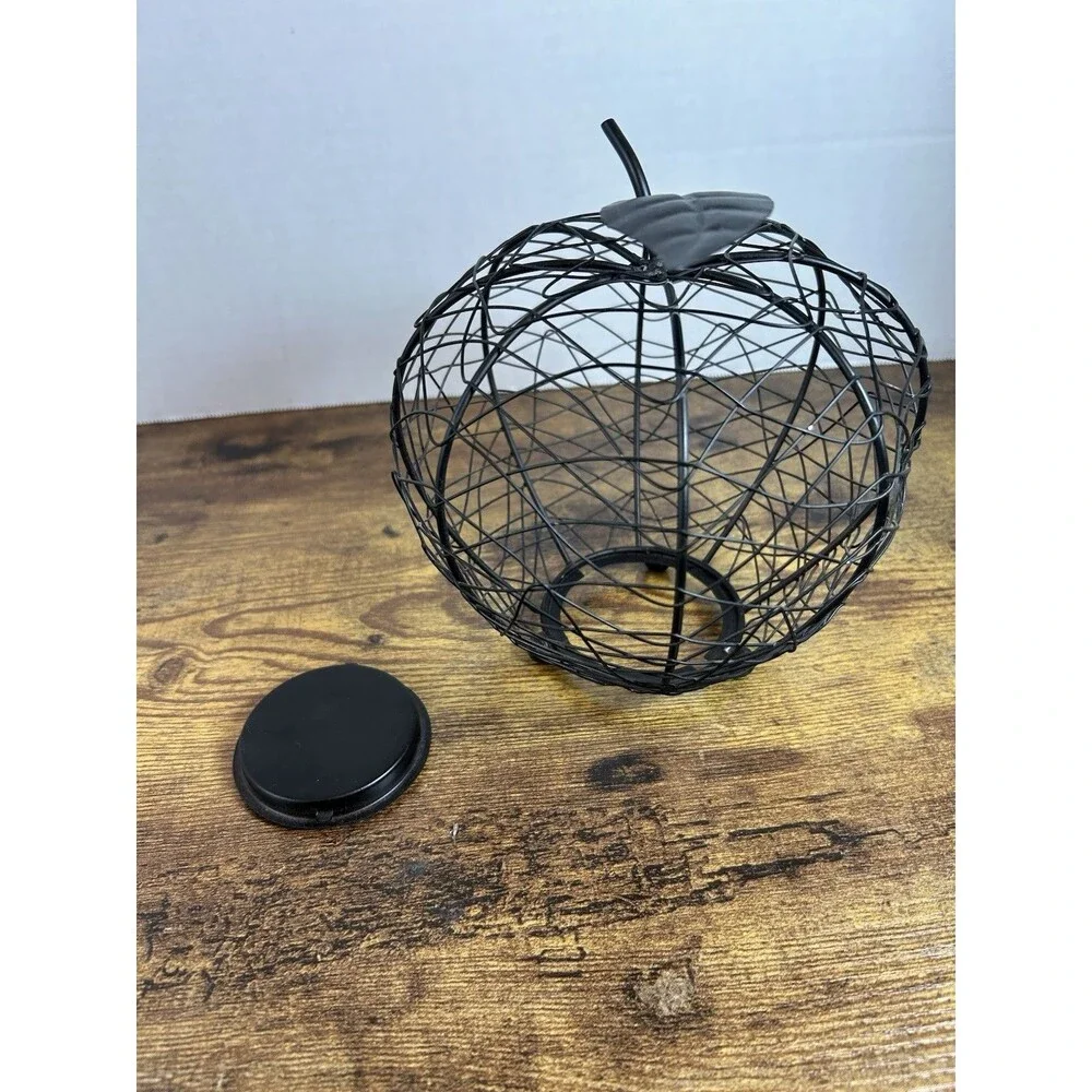 Vintage Black Wire Apple Candle Holder Teacher Fall Gift Farmhouse Decor 7 inch